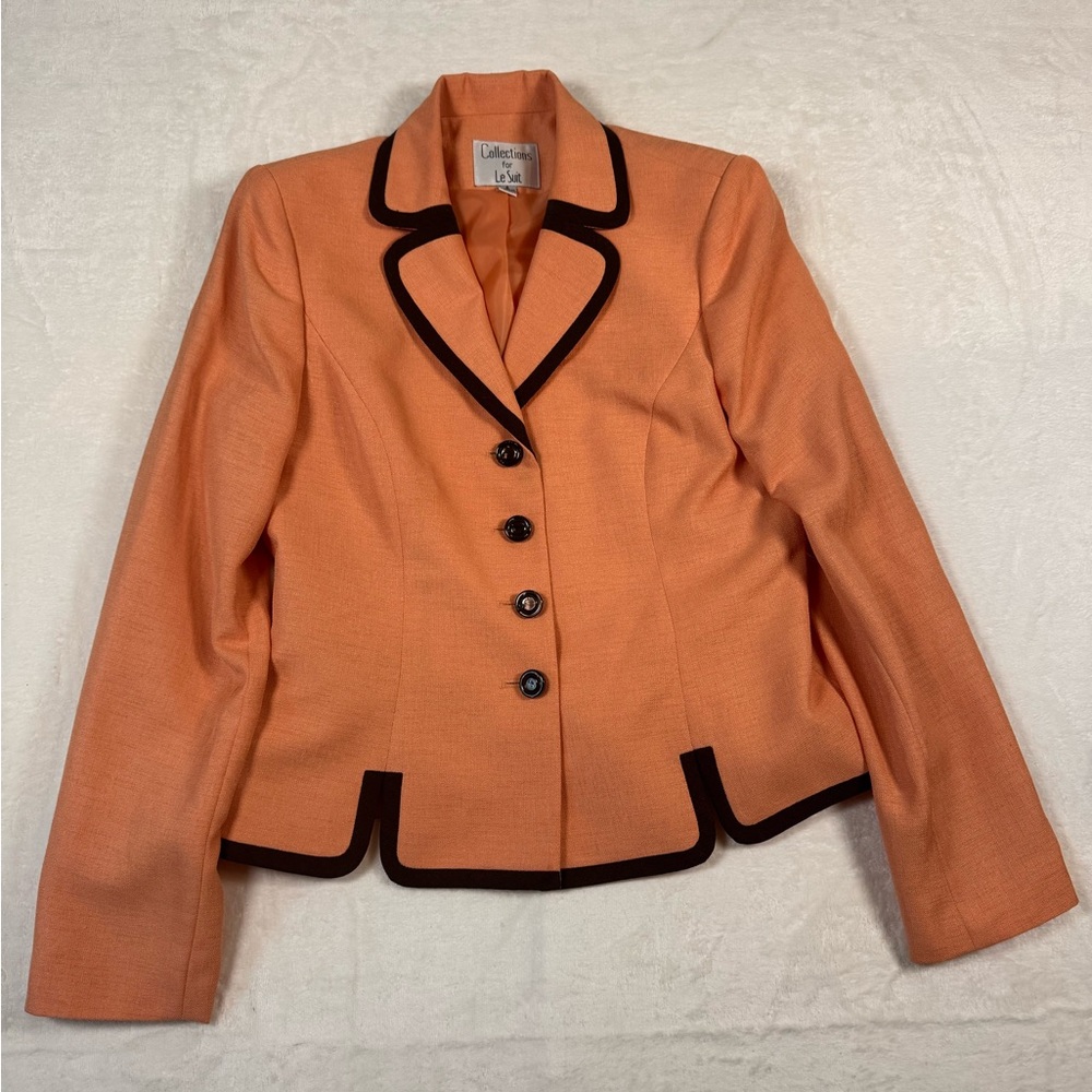 Le Suit Orange Blazer with Black Contrast Trim